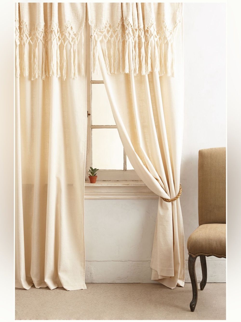 Anthropologie Knotted Macrame Curtain Ivory - 50" x 108" - Set of Two Panels - Picture 2 of 9